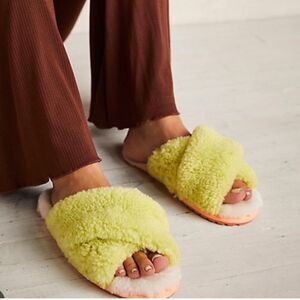 Free People Lime Green Fuzzy Slippers